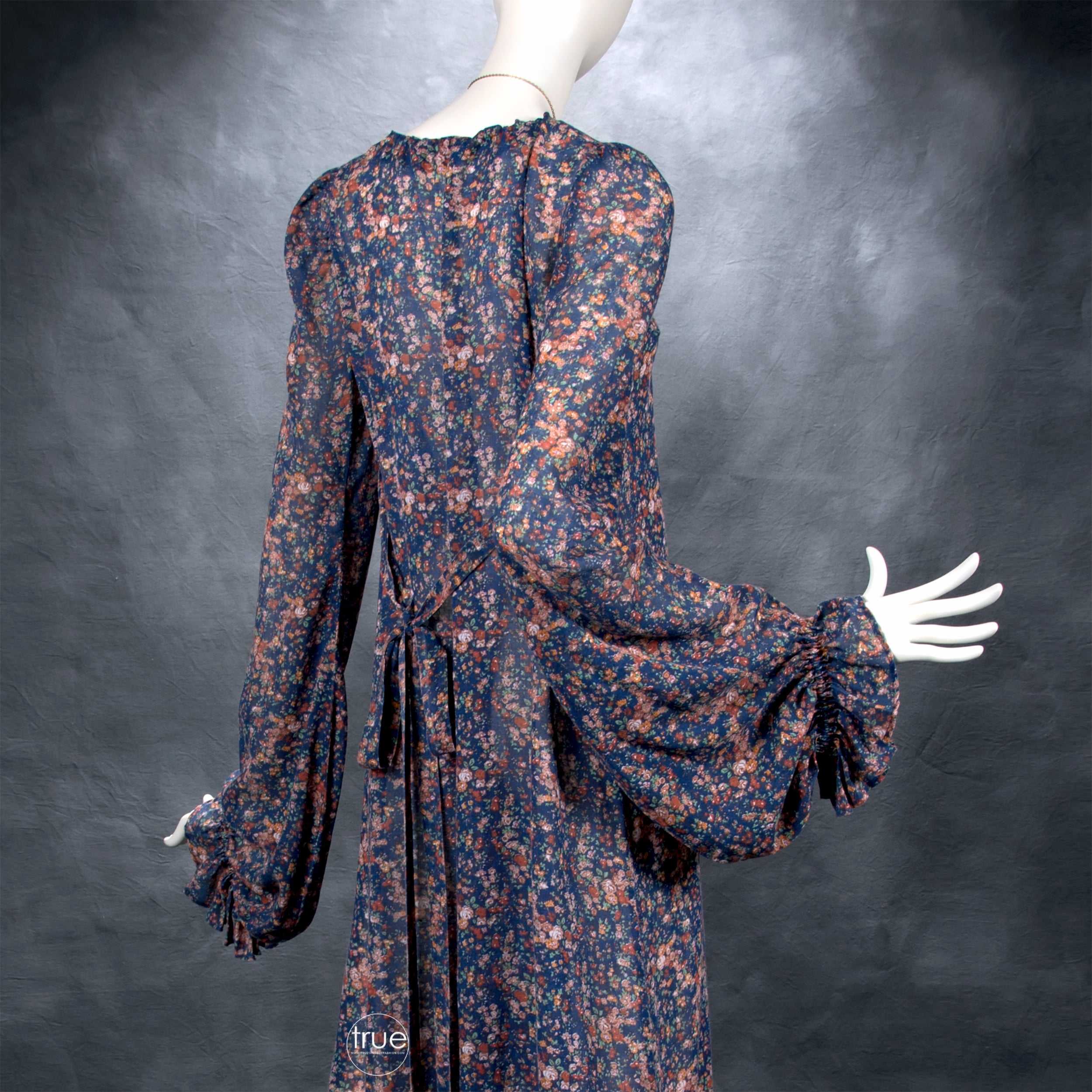 vintage 1970's dressrare Betsey Johnson ALLEY CAT floral maxi dress  w/bishop sleeves & convertible straps