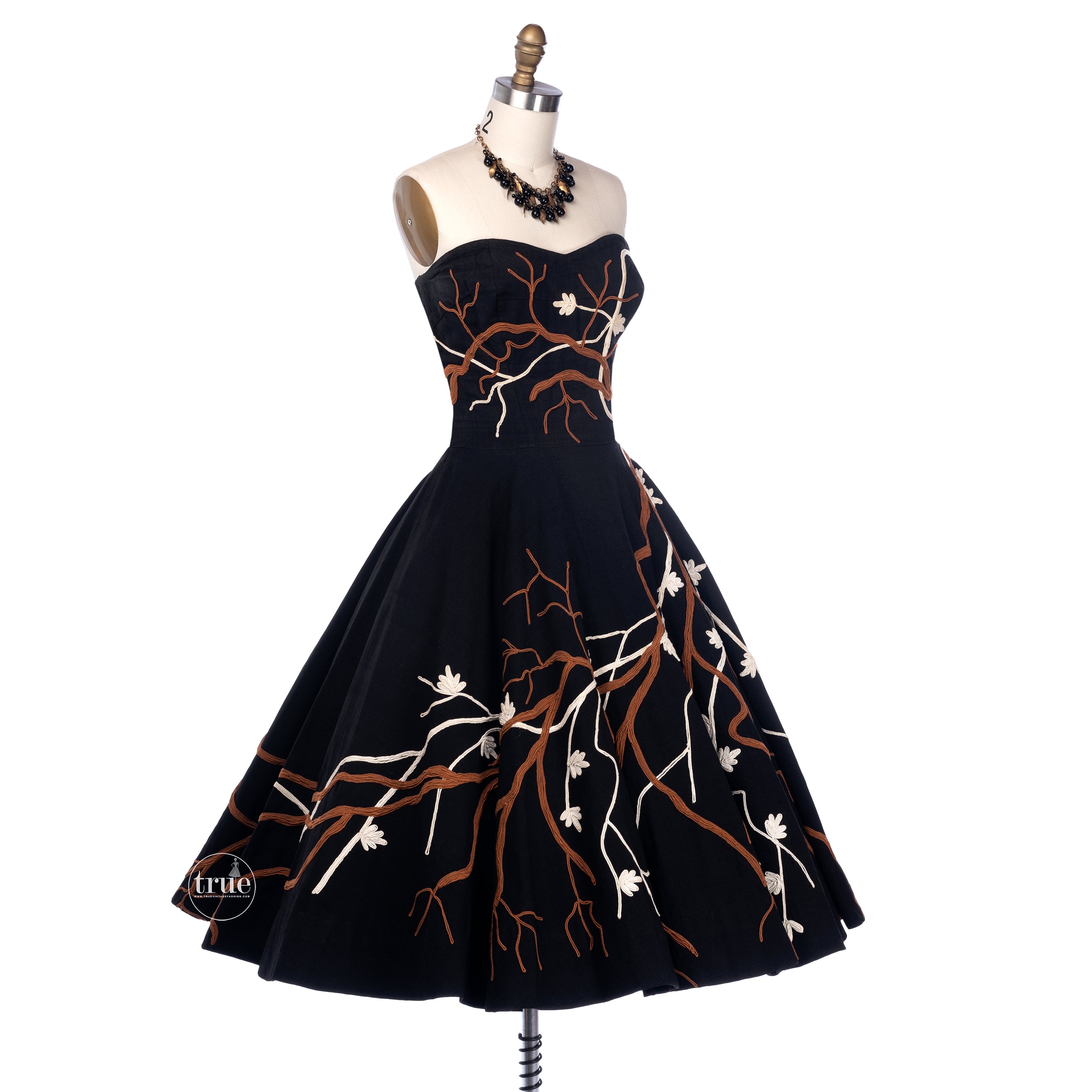 vintage 1940's dress ...the best Maya de Mexico black 3D cherry blosso ...