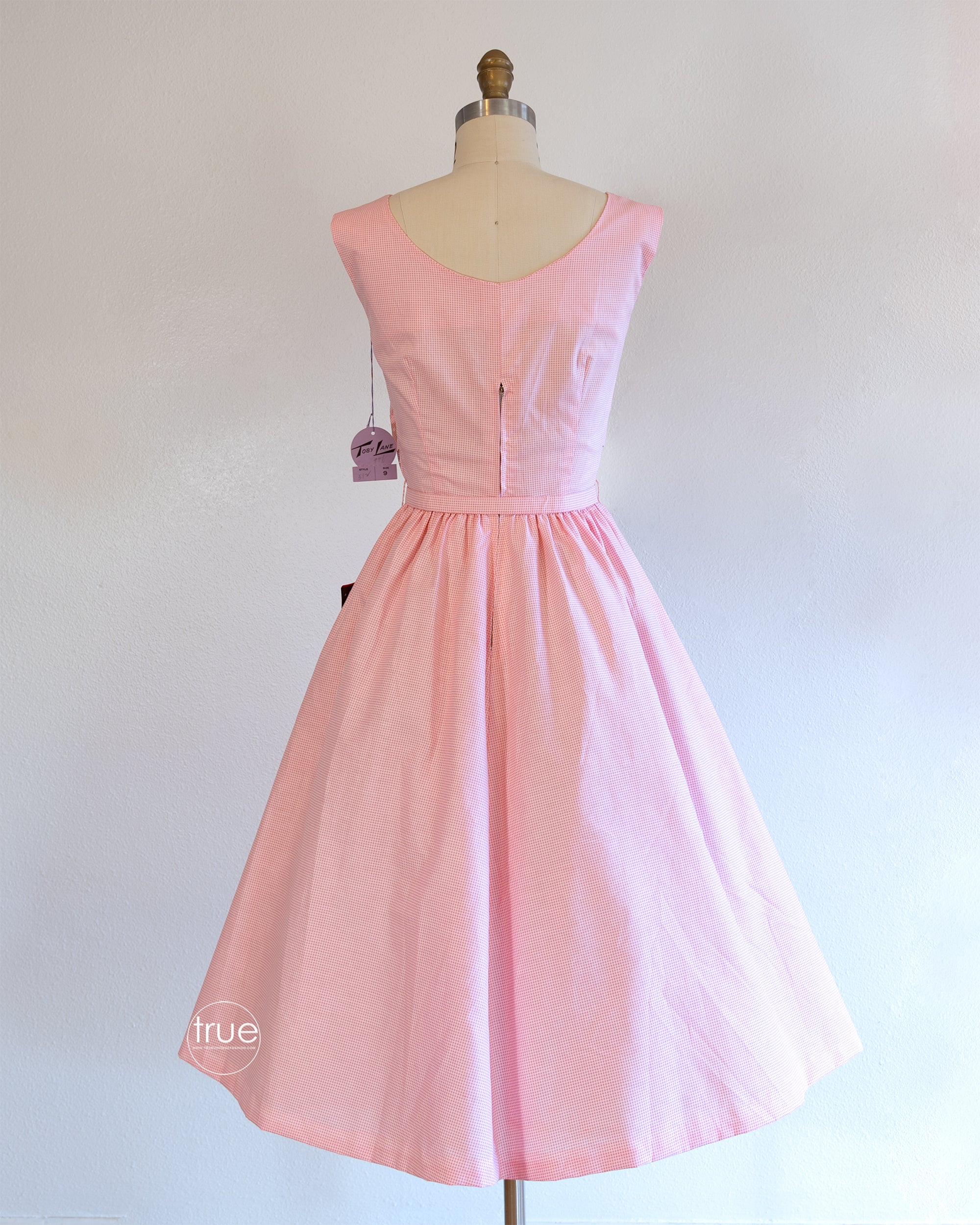 vintage 1950's dressdeadstock Toby Lane pink checked cotton